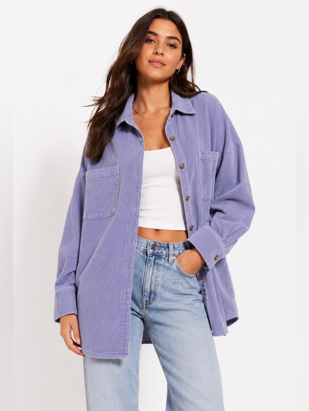 ASOS DESIGN Lavender Corduroy Oversized Shacket Jacket Cotton US 8